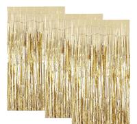 Cjkoonsa 3.2ft x 6.5ft Foil Curtain Decorations, 3 Pcs Champagne Gold Glitter Foil Curtains, Metallic Tinsel Foil Fringe for Birthday Wedding Prom Decoration
