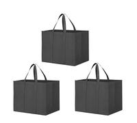 Cjkoonsa 3PCS Black Shopping Bags,Reusable Grocery Tote Bags,Non-Woven Shopper Bag with Handles for Daily Life, Picnic, Camping,38 x 33 x 25cm