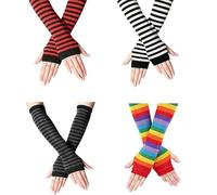 Cjkoonsa 4 Pairs Striped Arm Warmers Long Fingerless Gloves Winter Wrist Warmers for Women's School Office Outdoor Accessories