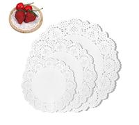 Cjkoonsa Lace Paper Doilies, 150 Pcs Round Paper Placemats, 3 Sizes White Lace Doilies for Tables Dessert Trays Wedding Birthday Party Cake Tableware Decor (6.5inch/7.5inch/8.5inch)
