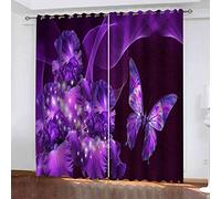 CJKTEZ Grommet Blackout Curtains Drapes for Bedroom Purple floral butterfly print Thermal Insulated Energy Efficient Noise Reducing for Kids Nursery Living Room kitchen Room Darkening Window Drapes W7
