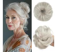 CJL Hair 2PCs Small Cute Messy Bun Hair Piece for Thin Hair Women Mini Synthetic Curly Bun Scrunchies Updo Hairpieces Ice Blonde