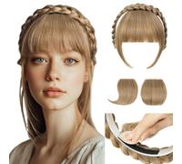 CJL HAIR Braids Headband with 3 Detachable Fringe Clip Bangs Set DIY Fake Synthetic Hair Band Bangs for Women Bernstein Multi