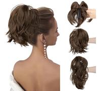 CJL HAIR Claw Clip Short Ponytail Hair Extensions DIY Bendable Metals Messy Bun Hair Piece for Wonen Straight Synthetic Fake Hairpieces Medium Brown