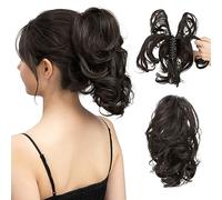 CJL HAIR Claw Clip Short Ponytail Hair Extensions DIY Bendable Metals Messy Bun Hair Piece for Wonen Wavy Curly Synthetic Fake Hairpieces Black Brown