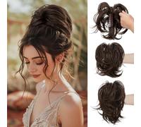 CJL HAIR Claw Clip Short Ponytail Hair Extensions DIY Bendable Metals Messy Bun Hair Piece for Wonen Straight Synthetic Fake Hairpieces Dark Chocolate