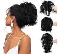 CJL HAIR Claw Clip Short Ponytail Hair Extensions DIY Bendable Metals Messy Bun Hair Piece for Wonen Straight Synthetic Fake Hairpieces Jet Black