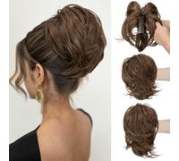 CJL HAIR Claw Clip Short Ponytail Hair Extensions DIY Bendable Metals Messy Bun Hair Piece for Wonen Straight Synthetic Fake Hairpieces Chocolate Multi