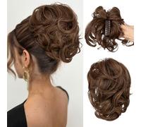 CJL HAIR Claw Clip Short Ponytail Hair Extensions DIY Bendable Metals Messy Bun Hair Piece for Wonen Wavy Curly Synthetic Fake Hairpieces Chocolate Multi