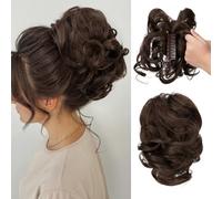 CJL HAIR Claw Clip Short Ponytail Hair Extensions DIY Bendable Metals Messy Bun Hair Piece for Wonen Wavy Curly Synthetic Fake Hairpieces Dark Chocolate