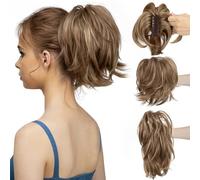 CJL HAIR Claw Clip Short Ponytail Hair Extensions DIY Bendable Metals Messy Bun Hair Piece for Wonen Straight Synthetic Fake Hairpieces Medium Auburn/Ash Blonde
