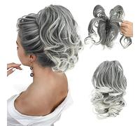 CJL HAIR Claw Clip Short Ponytail Hair Extensions DIY Bendable Metals Messy Bun Hair Piece for Wonen Wavy Curly Synthetic Fake Hairpieces Salt and Pepper