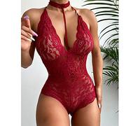 CJMDEH Red Lace Christmas Underwear-Sexy Lingerie For Sex Woman Porno Lingerie Erotic Hollow Underwear Babydoll Female Costume Lace Dress Mujer Sexi Exotic,Red,S