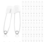 CJMUQHEHH Pack of 50 White Safety Pins, 55 mm, Stainless Steel with Plastic Clasp, Ideal for Nappies, Clothes, Crafts