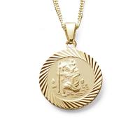 CJoL - 9ct Yellow Gold Plated 20mm Round Diamond Cut St Christopher Medal Pendant With 24" Chain In Gift Box