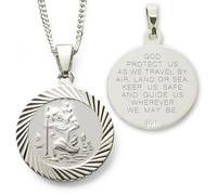 CJoL - Solid 925 Sterling Silver 20mm Round Diamond Cut St Christopher Medal Pendant With Travellers Prayer & 18" Chain In Gift Box