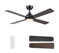 CJOY Brown and Black Woodgrain Ceiling Fan with Light and Remote 48in, Quiet Ceiling Fans with Lamps Dimmable 3CCT, 6 Speeds, Reversible 4 Blades, Fan Light Ceiling for Bedroom/Living Room/Farmhouse
