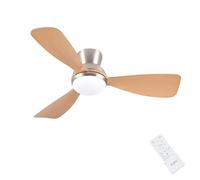 CJOY Ceiling Fans with Lights Dimmable, 42 inch Flush Mount Ceiling Fan with Lamps and Remote Control, Reversible DC, 6 Speed, Sleep Mode, Woodgrain Fan Light for Bedroom/Living Room