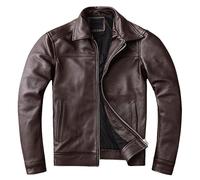 CJQJPNZ Real Men Leather Jacket Slim Men's Clothes Spring Autumn Male Leather Clothing Leather Coat Brown Cowhide L