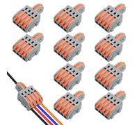 Cjueiom 10Pcs 1 In 4 Out Lever Wire Connectors, Quick Splice Electrical Terminal Blocks, Compact & Reusable Push-in Connectors for DIY Projects, Secure Wire Splitting for 0.08-4mm² Cables