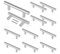 Cjueiom 12 Pack Brushed Nickel Cupboard Handles 64mm Hole Center T Bar Handles, Stainless Steel Drawer Long Wardrobe Door Pulls, 100mm Length Kitchen Cabinet for Bedroom
