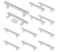 Cjueiom 12 Pack Brushed Nickel Cupboard Handles 76mm Hole Center T Bar Handles, Stainless Steel Long Wardrobe Door Handles Pulls, 127mm Length Kitchen Cabinet Handles for Bedroom Drawer (CJ21108-110)