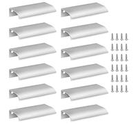 Cjueiom 12 Pack Concealed Kitchen Cupboard Handles 64mm Hole Center Hidden Drawer Pulls, Finger Edge Pull Aluminum Cabinet Handle Invisible Door Knob for Wardrobe (80mm Total Length, Silver)