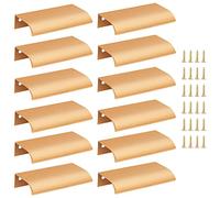 Cjueiom 12 Pack Concealed Kitchen Cupboard Handles 64mm Hole Center Hidden Drawer Pulls, Finger Edge Pull Aluminum Cabinet Handle Invisible Door Knob for Wardrobe (80mm Total Length, Gold)