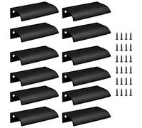 Cjueiom 12 Pack Concealed Kitchen Cupboard Handles 64mm Hole Center Hidden Drawer Pulls, Finger Edge Pull Aluminum Cabinet Handle Invisible Door Knob for Wardrobe (80mm Total Length, Black)