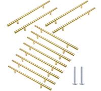 Cjueiom 12 Pack Gold Cupboard Handles 192mm Hole Center T Bar, Stainless Steel Drawer Pulls 300mm Length for Kitchen Cabinet, Wardrobe Door, Bedroom