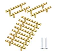 Cjueiom 12 Pack Gold Cupboard Handles 76mm Hole Center T Bar Handles, Stainless Steel Drawer Handles Long Wardrobe Door Handles Pulls, 127mm Length Kitchen Cabinet Handles for Bedroom Drawer