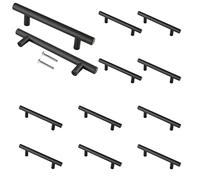 Cjueiom 12 Pack Matt Black Cupboard Handles 76mm Hole Center T Bar Handles, Stainless Steel Drawer Long Wardrobe Door Pulls, 127mm Length Kitchen Cabinet for Bedroom