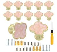 Cjueiom 12 Pcs Four-Leaf Clover Knobs, Creative Door Knobs, Elegant Cabinet Handles for Wardrobe, Dresser & Bathroom, Durable Zinc Alloy, Easy Installation, Single Hole Design (Pink)