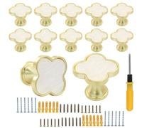 Cjueiom 12 Pcs Four-Leaf Clover Knobs, Creative Door Knobs, Elegant Cabinet Handles for Wardrobe, Dresser & Bathroom, Durable Zinc Alloy, Easy Installation, Single Hole Design (White)