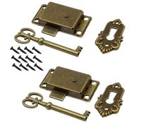 Cjueiom 2 Pcs Antique Bronze Skeleton Key Lock Decorative Vintage Style Hardware for Cabinet, Cupboard, Furniture, Chest, Drawer and Box, Includes Keys and Screws