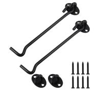 Cjueiom 2pcs Shed Door Hook and Eye Latch Black Latch Hook, 150mm / 6 Inch Door Latch Stainless Steel Cabin Hook, Heavy Duty Gate Hook and Eye Latch for Sliding Door Garage Barn Door Window Shed