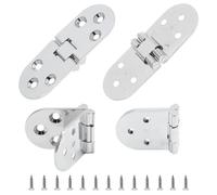Cjueiom 4PCS Folding Table Hinge With Screws, 180 Degree Round Cabinet Chrome Small Hinges, Flip Top Zinc Alloy for Cupboard Drawer Wardrobe Wooden Box (Silver)