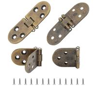 Cjueiom 4PCS Folding Table Hinge With Screws, 180 Degree Round Cabinet Hinge, Retro Door Hinges, Folding Flip Top Zinc Alloy Hinges for Cupboard Drawer Wardrobe Wooden Box (Antique Brass)