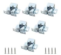 Cjueiom 6 Pack Double Roller Catch Cabinet Latches, Silver Zinc Plated Cabinet Wardrobe Latch with Spear Strike, Cold Rolled Steel Cupboard Door Catch Latch for Home Furniture Closet Door