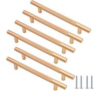 Cjueiom 6 Pack Gold Cupboard Handles - 128mm Hole Center T Bar Knurled Drawer & Wardrobe Door Handles with Diamond Pattern - For Kitchen & Bedroom Cabinet Pulls