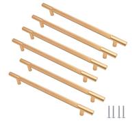 Cjueiom 6 Pack Gold Cupboard Handles, 192mm Hole Center T Bar, Knurled Drawer & Long Wardrobe Door Pulls with Diamond Pattern for Bedroom Drawer & Kitchen Cabinet