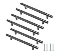 Cjueiom 6 Pack Matt Black Cupboard Handles 128mm Hole Center T Bar Handles, Knurled Drawer Handle Long Wardrobe Door Handle Pulls with Diamond Pattern, Kitchen Cabinet Pulls for Bedroom Drawer