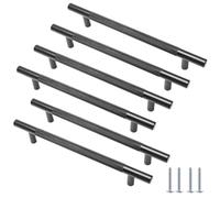 Cjueiom 6 Pack Matt Black Cupboard Handles 160mm Hole Center T Bar Handles, Knurled Drawer Handles Long Wardrobe Door Handles Pulls with Diamond Pattern, Kitchen Cabinet Handles for Bedroom Drawer