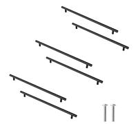 Cjueiom 6 Pack Matt Black Cupboard Handles 192mm Hole Center T Bar Handles, Stainless Steel Drawer Long Wardrobe Door Pulls, 300mm Length Kitchen Cabinet Bedroom Drawer