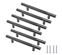 Cjueiom 6 Pack Matt Black Cupboard Handles 96mm Hole Center T Bar Handles, Knurled Drawer Handles Long Wardrobe Door Handles Pulls with Diamond Pattern, Kitchen Cabinet Handles for Bedroom Drawer