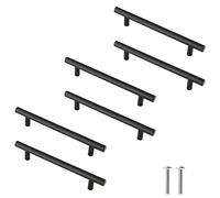 Cjueiom 6 Pack Matt Black Cupboard Handles 96mm Hole Center T Bar Handles, Stainless Steel Drawer Handles Long Wardrobe Door Handles Pulls, 150mm Length Kitchen Cabinet Handle for Bedroom Drawer