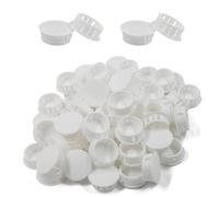 Cjueiom 60pcs 22mm / 7/8" Hole Plugs White Plastic Hole Covers, Flush Type Drill Hole Cover Caps Snap in Locking Blanking Cap, Post Pipe Insert Screw Hole Cover for Kitchen Cupboard Cabinet Shelf
