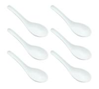 Cjueiom 6Pcs Rice Spoons, Asian Plain Style, White | Chinese Soup Spoons, For Ramen, Wonton & Noodle Dishes