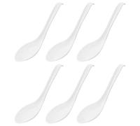 Cjueiom 6Pcs Rice Spoons, Asian Plain Style, White | Chinese Soup Spoons, With Hook, For Ramen, Wonton & Noodle Dishes