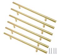 Cjueiom Gold Cabinet Handles, 192mm Hole Center, 300mm Length, 6 Pack | Stainless Steel, T-Bar Handles, For Kitchen Cabinet, Wardrobe, Drawer, Cupboard